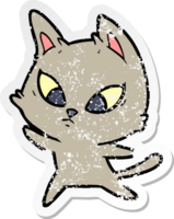 distressed sticker of a confused cartoon cat png