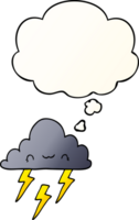 cartone animato tempesta nube con pensato bolla nel liscio pendenza stile png