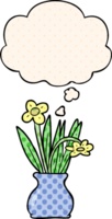 cartoon flower in pot with thought bubble in comic book style png