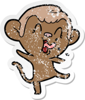 distressed sticker of a crazy cartoon monkey png