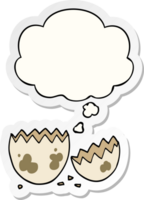 cartoon cracked egg with thought bubble as a printed sticker png