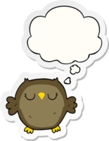 cartoon owl with thought bubble as a printed sticker png