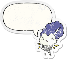 cartoon undead monster bride woman with speech bubble distressed distressed old sticker png