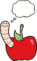 Cartoon-Apfel mit Wurm mit Gedankenblase png