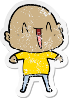 distressed sticker of a happy cartoon bald man png