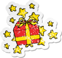 Retro beunruhigter Aufkleber von Weihnachtsgeschenken eines Cartoons png