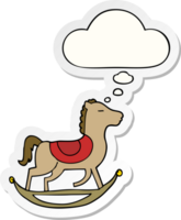 cartoon rocking horse with thought bubble as a printed sticker png