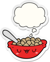 linda dibujos animados cuenco de cereal con pensamiento burbuja como un impreso pegatina png