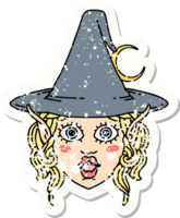 grunge sticker of a elf mage character face png