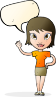 cartoon woman waving with speech bubble png