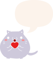 cute cartoon cat in love with speech bubble in retro style png