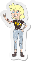 retro distressed sticker of a cartoon rock girl png