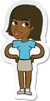 sticker of a cartoon happy woman with hands on hips png