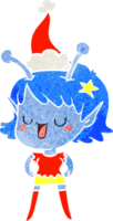 contento extraterrestre niña mano dibujado retro dibujos animados de un vistiendo Papa Noel sombrero png