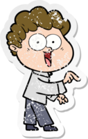 distressed sticker of a cartoon happy man png