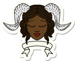 sticker of a tiefling character face with scroll banner png