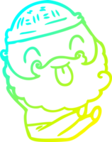 cold gradient line drawing of a sitting man with beard sticking out tongue png