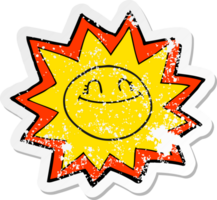 retro distressed sticker of a happy cartoon sun png