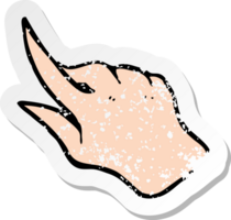 retro distressed sticker of a cartoon pointing hand png