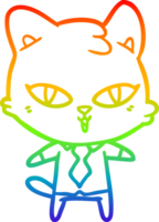 rainbow gradient line drawing of a cartoon cat png