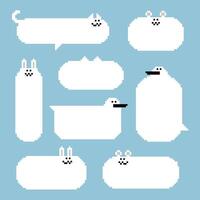 collection set of retro game 8bit pixel art animal pet cat bird rabbit bear text box memo speech bubble balloon black and white color vector