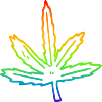 rainbow gradient line drawing of a cartoon marijuana leaf png