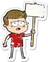 distressed sticker of a cartoon tired man png