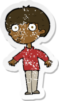 retro distressed sticker of a cartoon surprised boy png