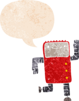 cartoon robot with speech bubble in grunge distressed retro textured style png