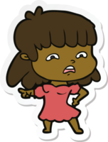 sticker of a cartoon worried woman png