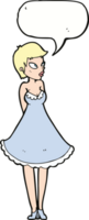 tecknad serie Söt kvinna i klänning med Tal bubbla png