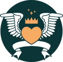 tattoo style icon with banner of a heart with wings png