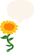 cartoon sunflower with speech bubble in retro style png