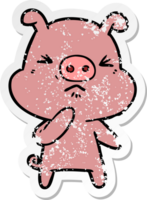 vinheta angustiada de um porco bravo de desenho animado png