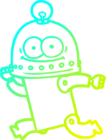 cold gradient line drawing of a happy carton robot with light bulb png
