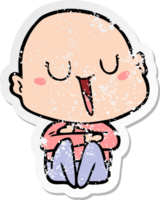 distressed sticker of a happy cartoon bald man png