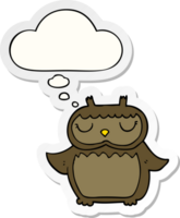 cartoon owl with thought bubble as a printed sticker png