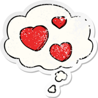 cartoon love hearts with thought bubble as a distressed worn sticker png