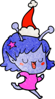 happy alien girl hand drawn textured cartoon of a wearing santa hat png