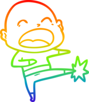 rainbow gradient line drawing of a cartoon bald man kicking png
