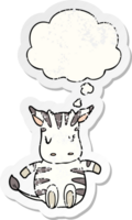 cartoon zebra with thought bubble as a distressed worn sticker png