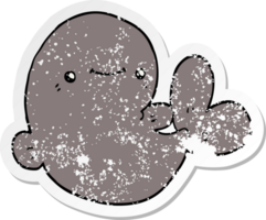 distressed sticker of a cartoon whale png