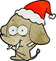 happy hand drawn textured cartoon of a elephant wearing santa hat png