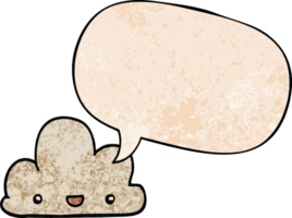 cartoon tiny happy cloud with speech bubble in retro texture style png