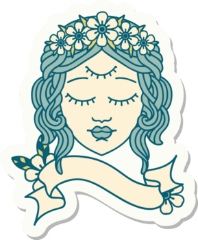 tatuering stil klistermärke med baner av kvinna ansikte med tredje öga png