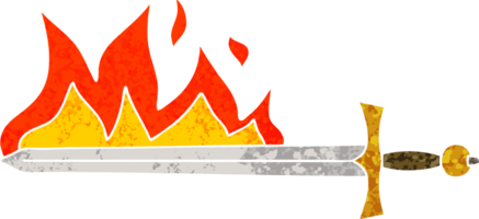 retro Illustration Stil schrullig Karikatur flammend Schwert png