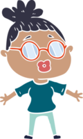 flat color style cartoon woman wearing spectacles png
