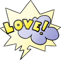 cartoon word love with speech bubble in smooth gradient style png