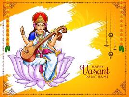 Happy Vasant Panchami traditional Indian festival with goddess Saraswati illustration vector