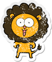 distressed sticker of a happy cartoon lion png